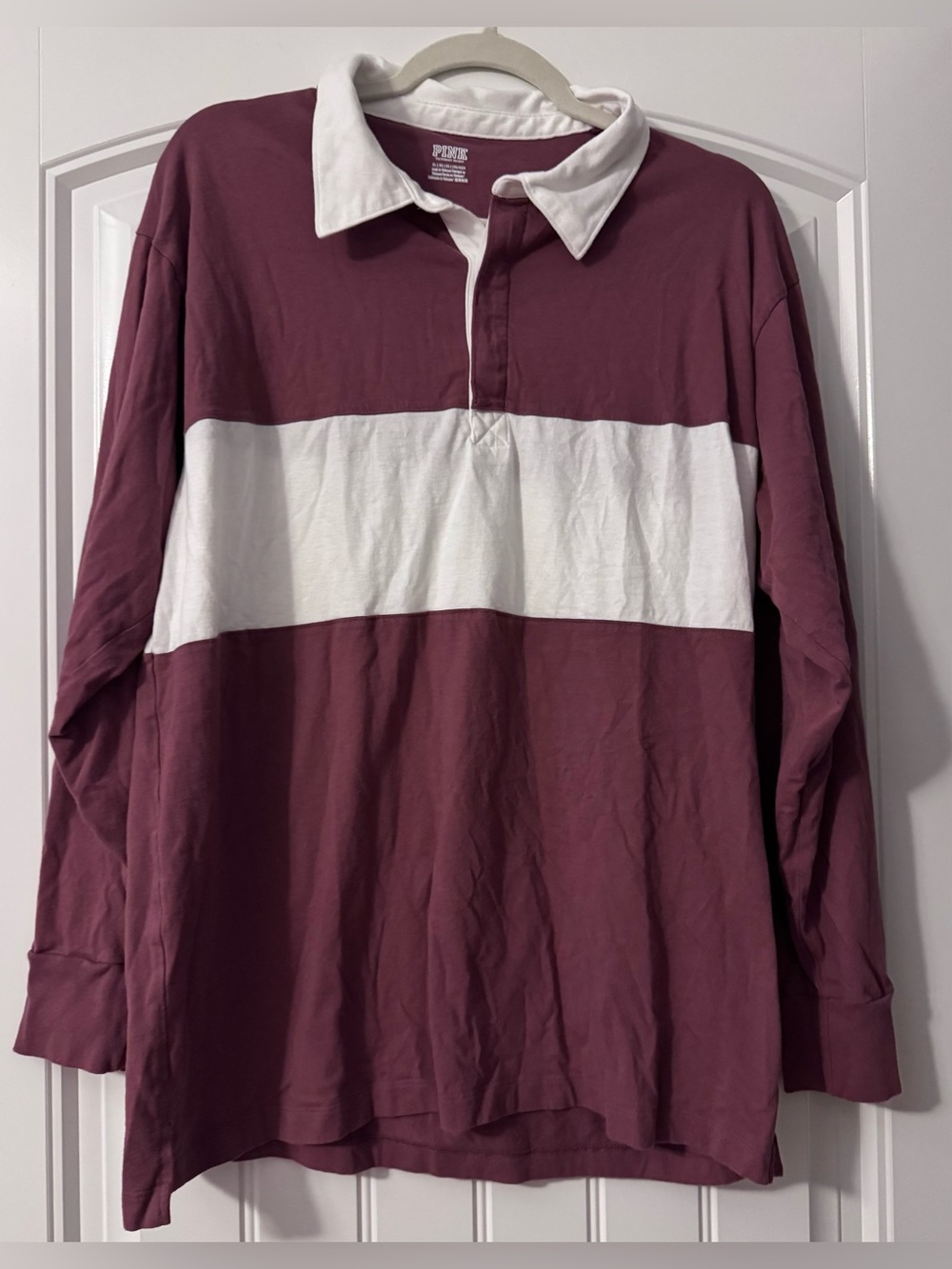 PINK Victoria's Secret Dark Mauve & White Rugby Polo